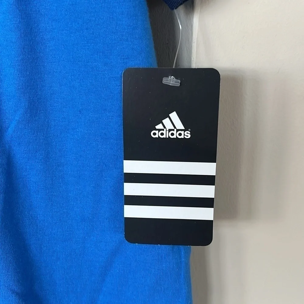 Brand New Adidas Blue Colorblock Shirt Fire Flames Graphic Print Athletic Top